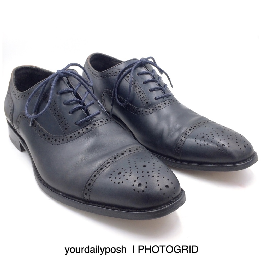 Men’s Hart Schaffner Marx navy blue leather lace-up Oxford dress shoes US 9